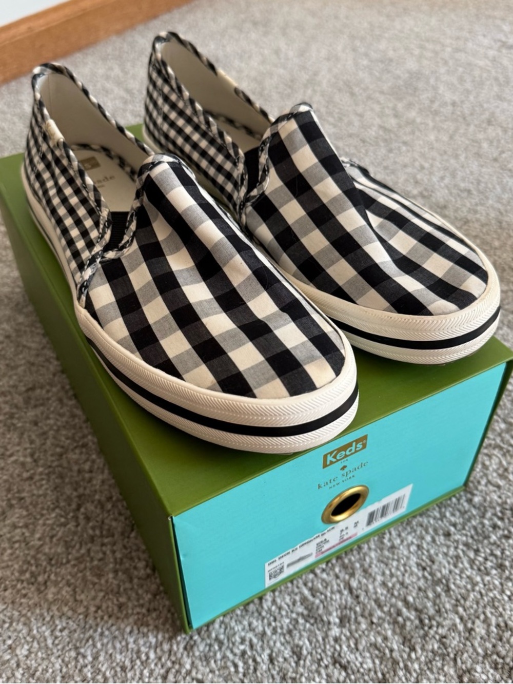kate spade x Keds Black & White Gingham Slip-On Sneakers with Box 9.5